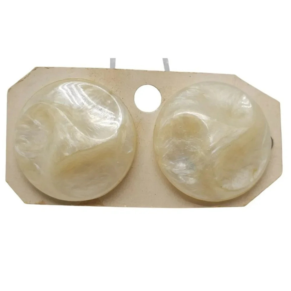 Mother of Pearl Lucite Abstract Round Earrings Clip on Closure Vintage